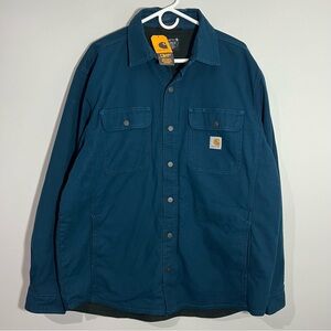NEW Carhartt Rugged Flex Relaxed Fit Canvas Fleece-Lined Shirt Men's Large Blue